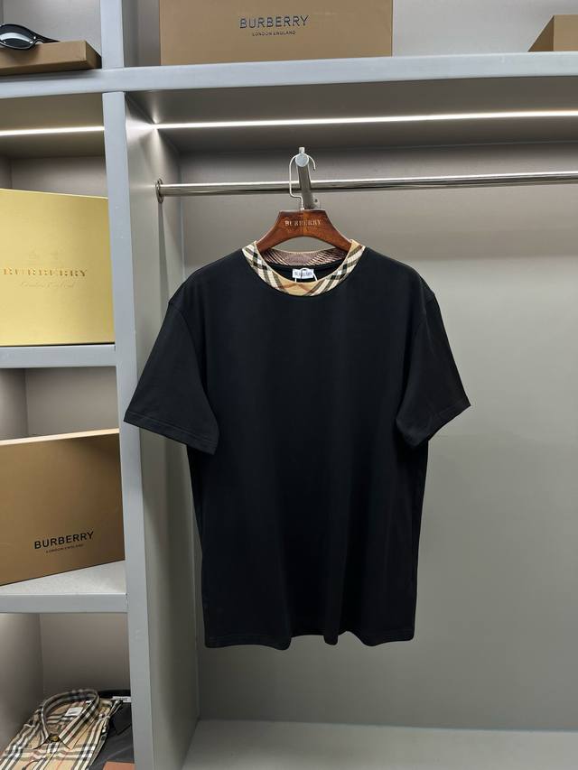 Plaid collar decorated round neck knitted short-sleeved T-shirt Channel collecti