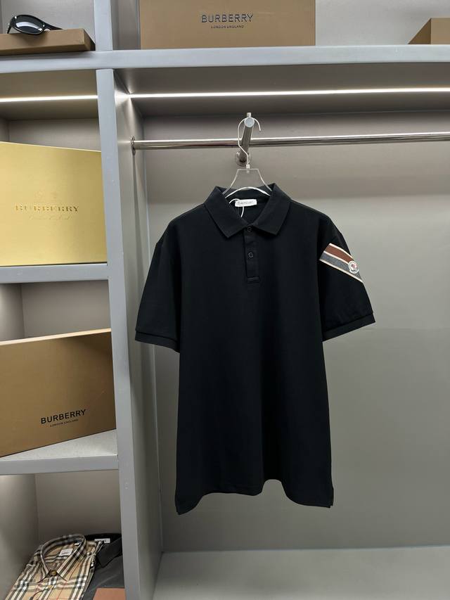 Moncler new Polo shirt with webbing logo patch on sleeves Original fabric, same
