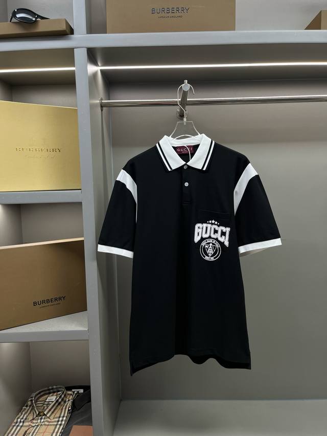 Gucci new style Polo shirt with color matching pocket print Original fabric, off