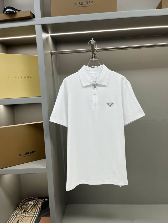 Prada new style Polo shirt with triangle logo zipper Original fabric, same as th
