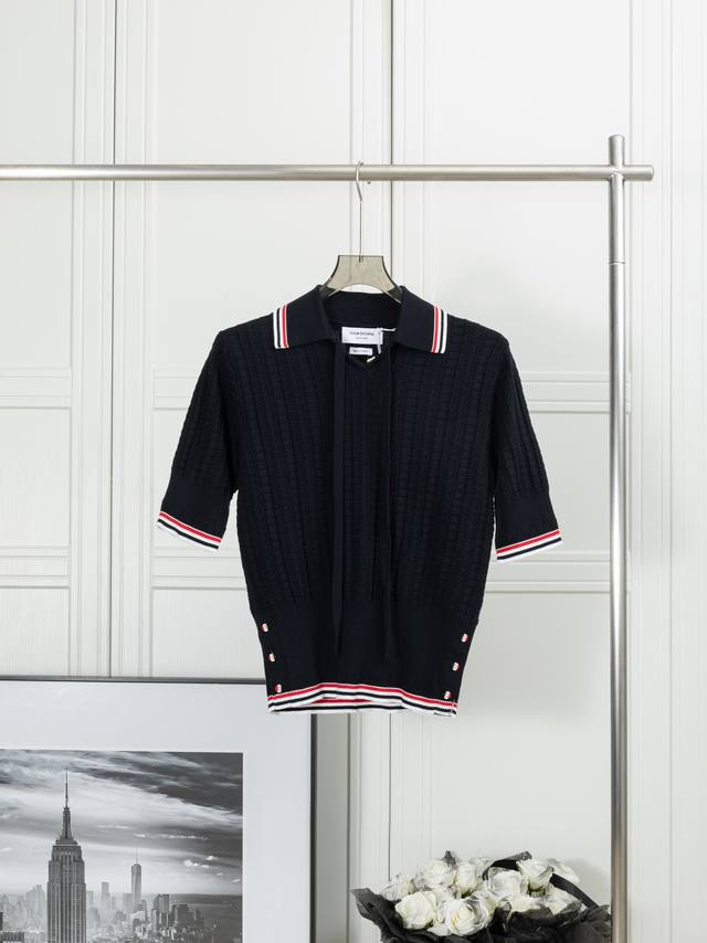 Original high-end version Thom Browne: Tie-knit Polo short-sleeved women's style