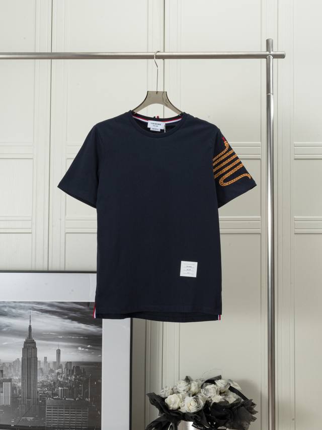 New snake embroidery round neck short sleeves Thom Browne sleeves embroidered sn