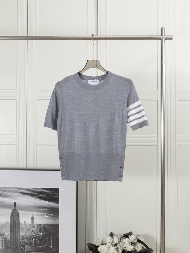 Merino four-bar wool short-sleeve women's Thom Browne: Merino four-bar worsted w