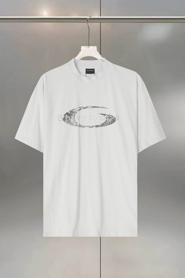 Balenc Aga Paris ring print cotton round neck T-shirt Unisex loose version Techn