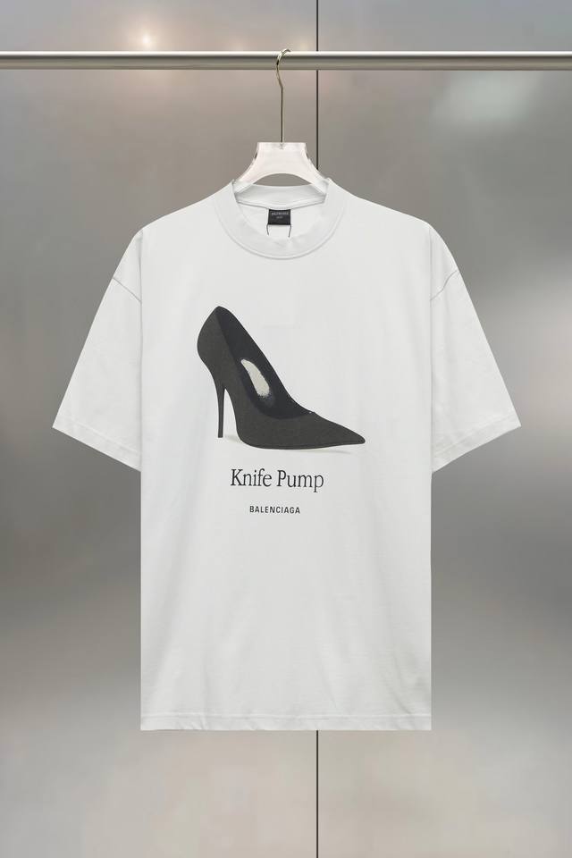 Balenc Aga Paris high heels digital printing pure cotton round neck T-shirt Loos
