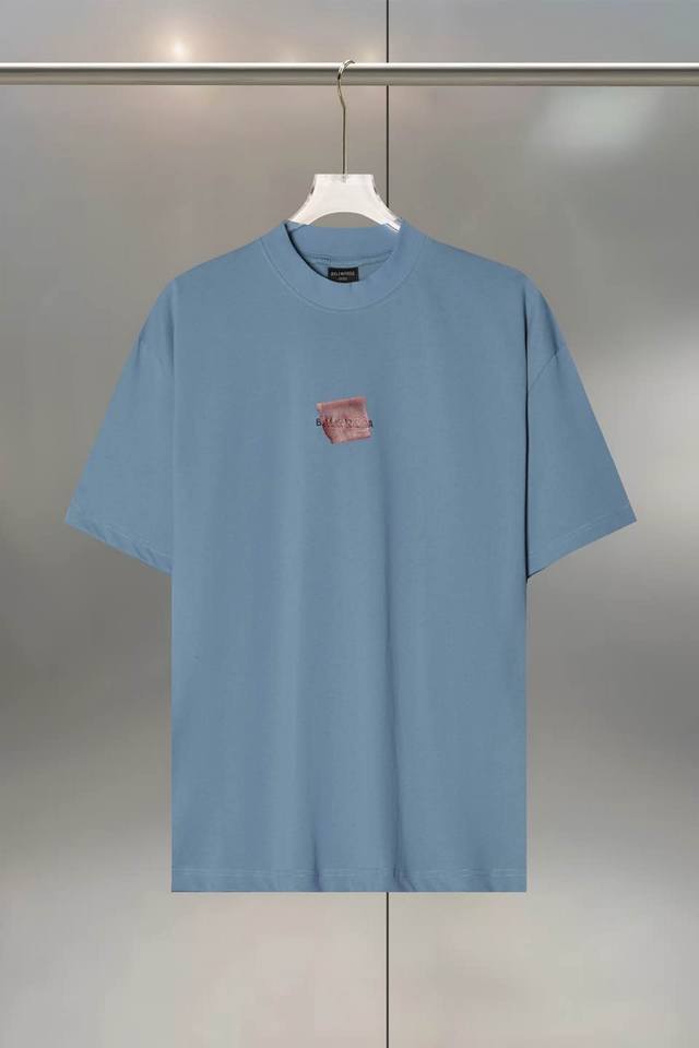 Balenc&Aga Paris tape letter cotton round neck T-shirt Unisex loose version Craf