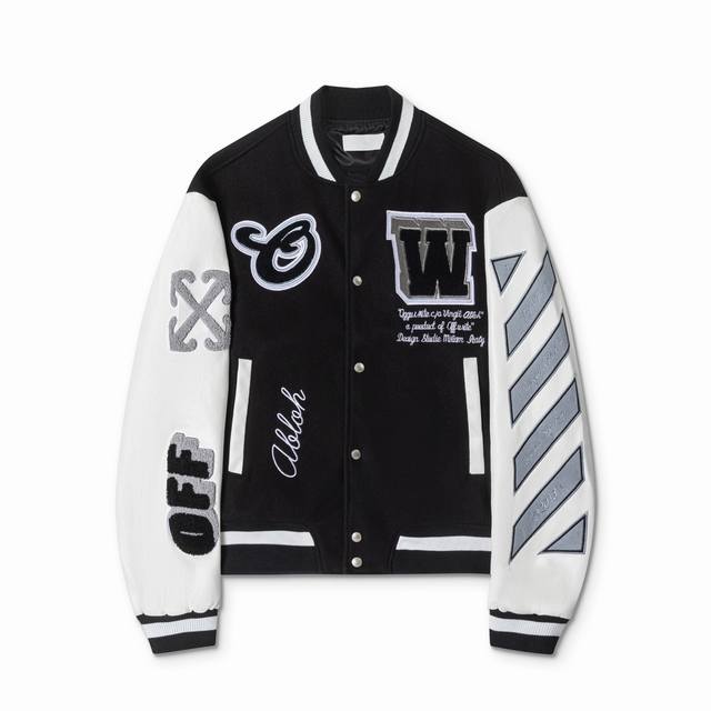 S26#, Off White autumn and winter new heavy embroidery patchwork leather basebal
