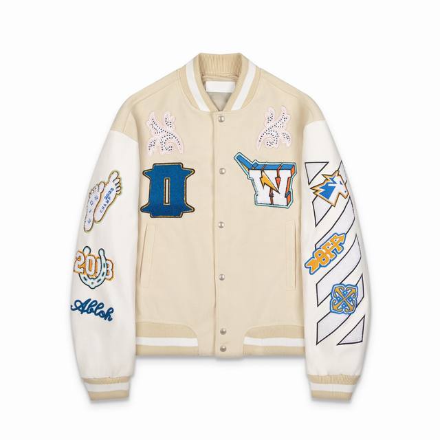 S30#, Off White autumn and winter new heavy embroidery patchwork leather basebal