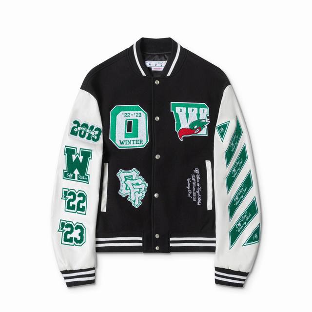 S27#, Off White autumn and winter new heavy embroidery patchwork leather basebal