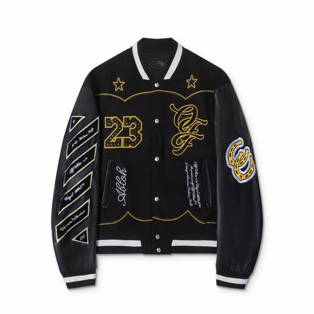 S29#, Off White autumn and winter new heavy embroidery hot diamond patchwork lea