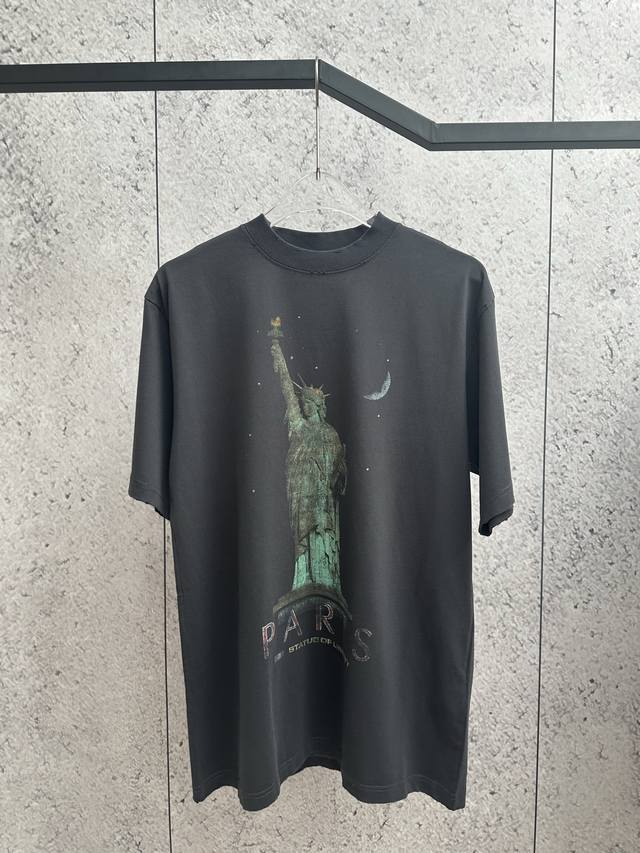 Blcg Statue of Liberty short-sleeved T-shirt washed gray color, unisex style Siz