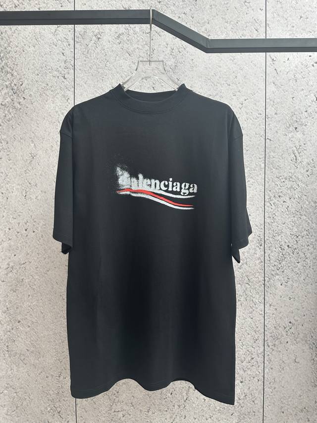 Classic Balg fuzzy graffiti wave cola short-sleeved T-shirt black color matching