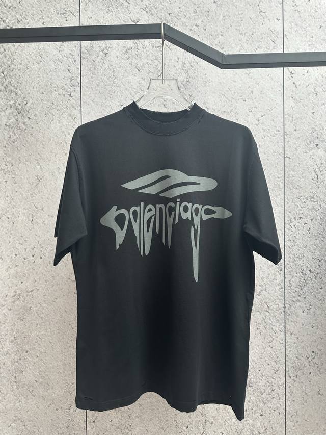Blcg 25Ss 3B Dissolved Printing Frayed Short Sleeve T-shirt Black Color Unisex S