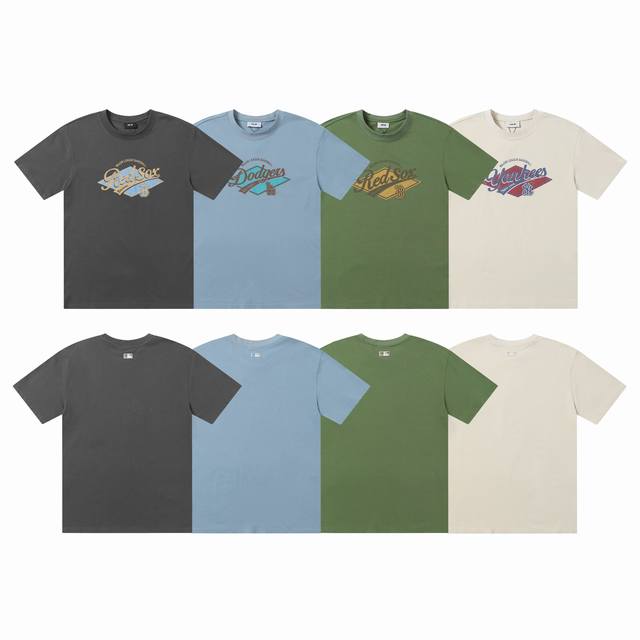 Mlb men and women couple fashion retro record T-shirt round neck college short s