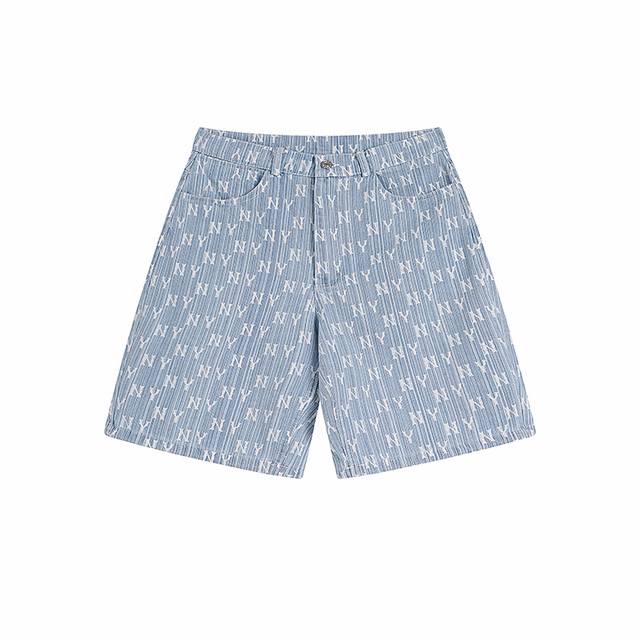 Mlb men and women couple old flower denim casual shorts embroidered logo commuti