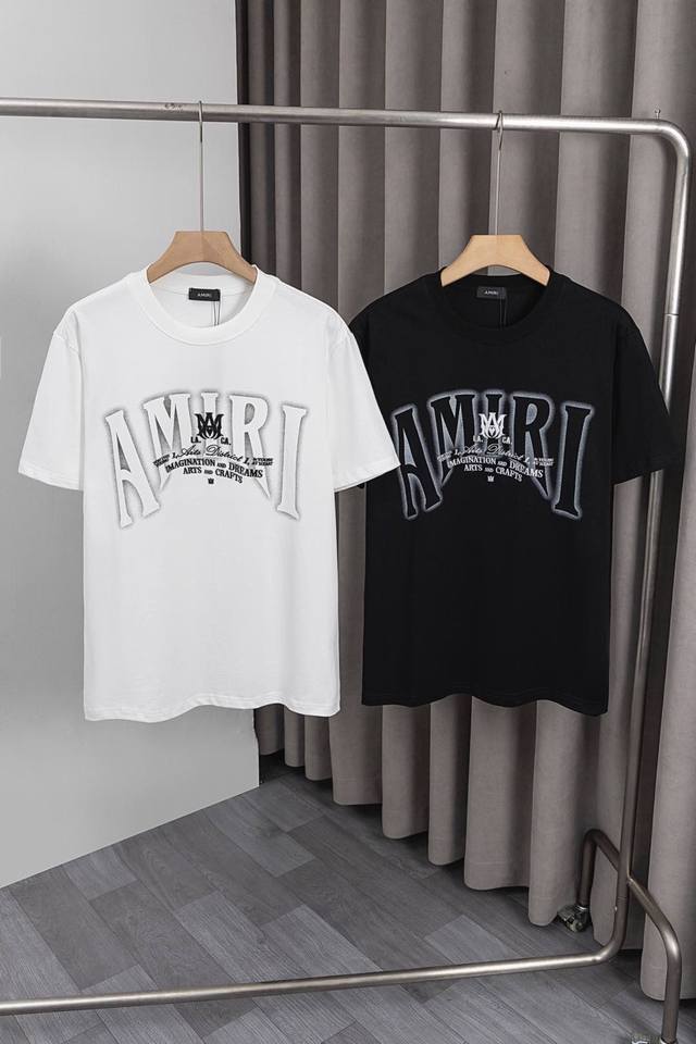 S011 Amiri 50Ss new T-shirt, printed + letter logo embroidery, made of 260g doub
