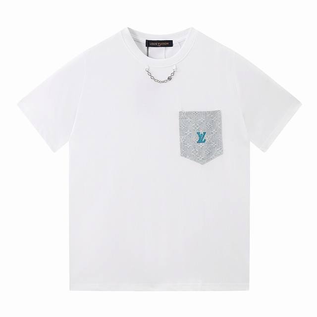 Y061 High version correct version Lv pocket T-shirt! New L series short-sleeved