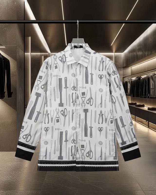 Fendi Fendi's hot-selling catwalk style craftsman tool pattern long-sleeved shir