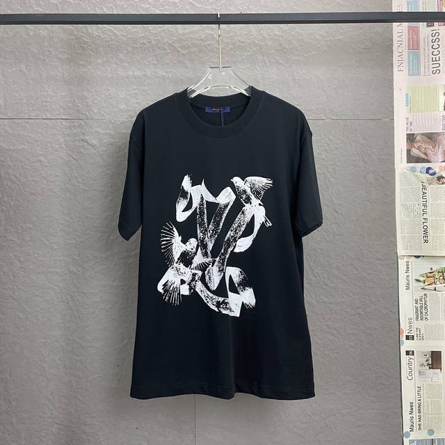 A107 Louis Vuitton Lv white dove print short-sleeved T-shirt Using original plat
