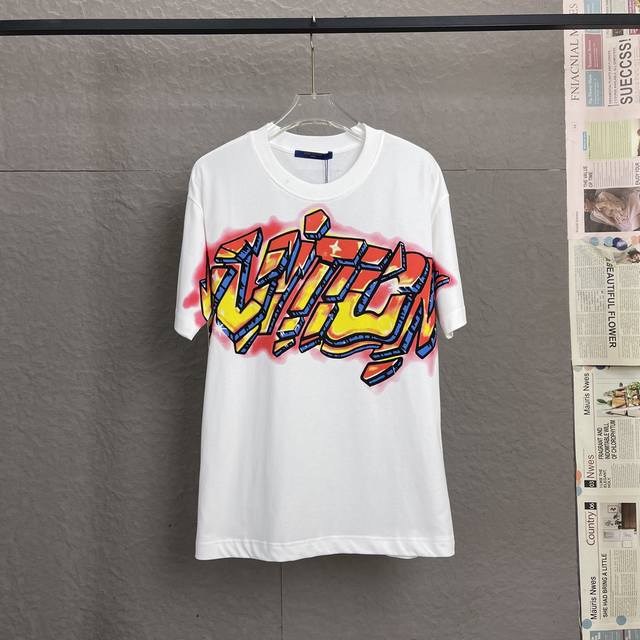 A105 Louis Vuitton Lv flame crack logo graffiti letter short-sleeved T-shirt Usi