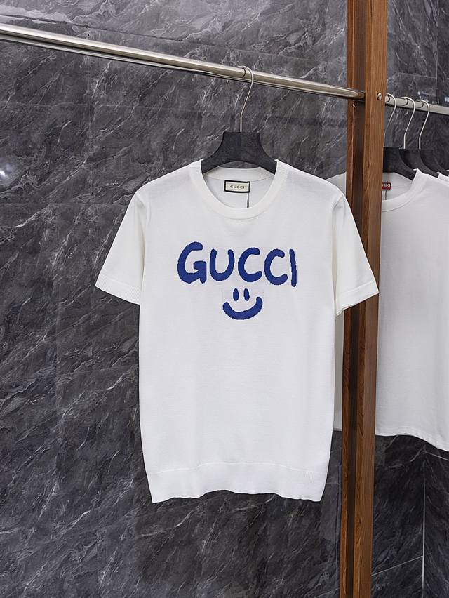 Style No. J52 Gucci smiley face jacquard knitted short sleeves Gucci Logo jacqua