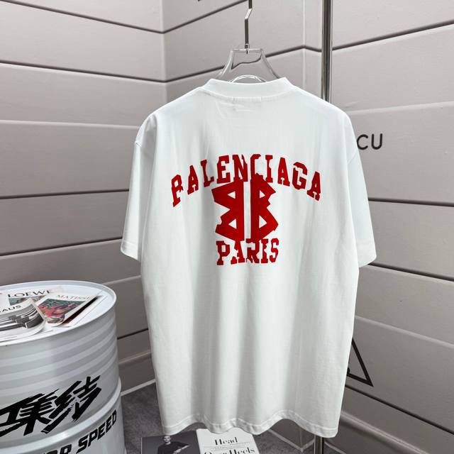 Balenci*Ga Paris 2025 Spring and Summer New Short-sleeved T-shirt Classic red le