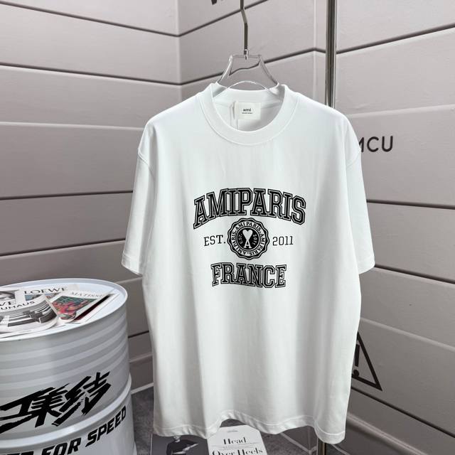 Ami* 2025 Spring and Summer New Ami Letter Flocking Customized Double Yarn Plain