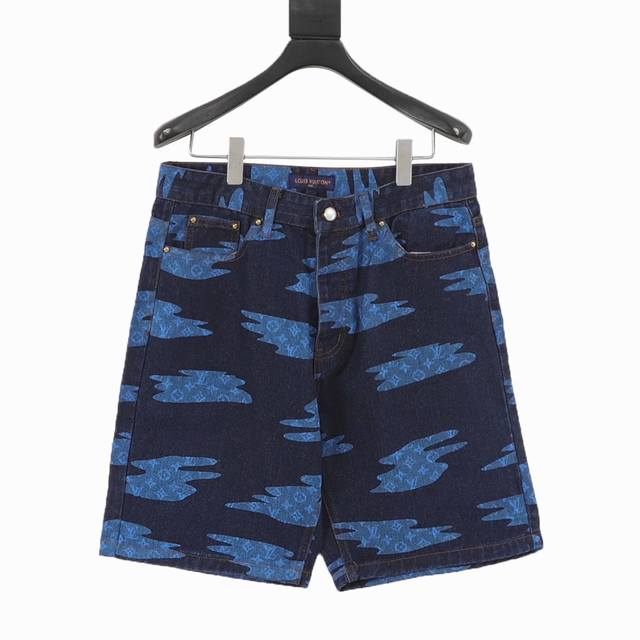 Lv blue camouflage denim shorts Made of 480G washed dark blue denim, the whole b