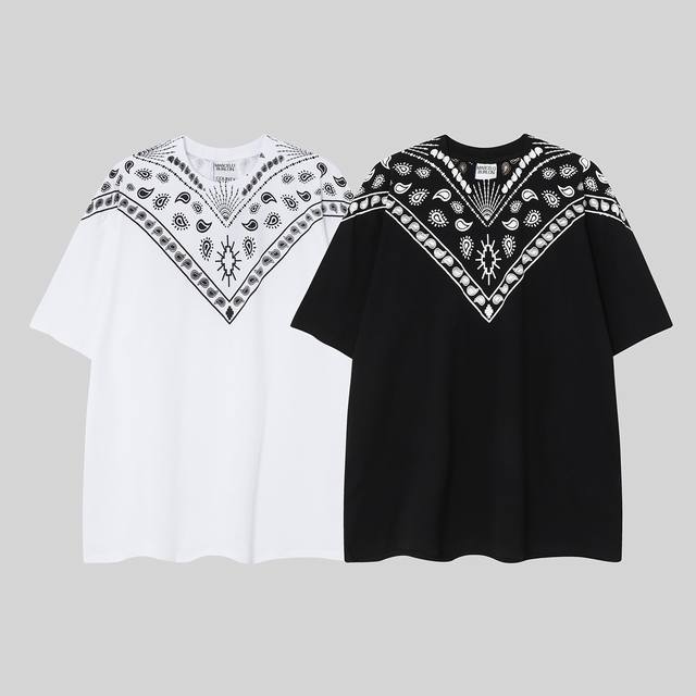 Marcelo Bron Mb Wings new cashew flower scarf black and white printed cotton T-s