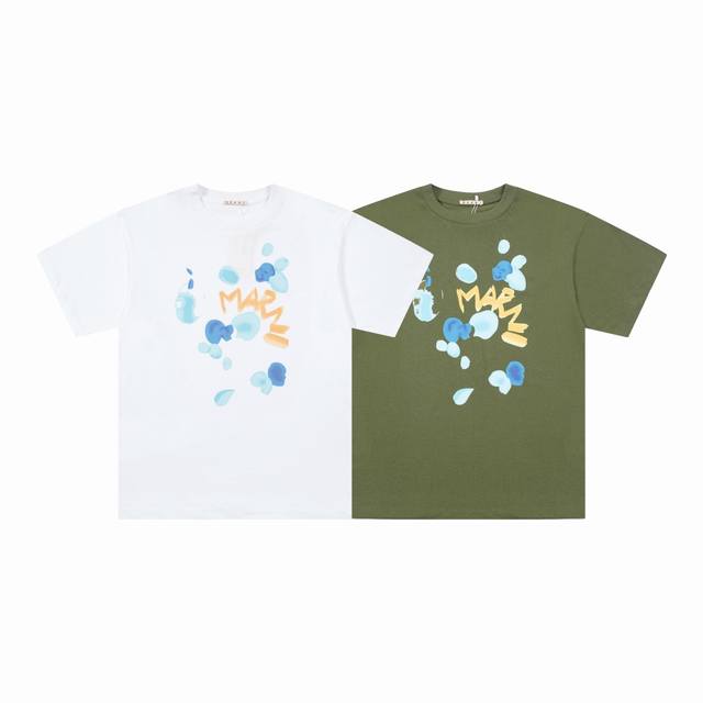 1211# Marni new watercolor fun graffiti contrast color letter print short sleeve