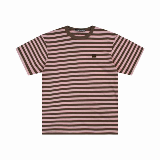 Cy1180# Acne Studiosfaceac classic round neck square smiley face striped short s