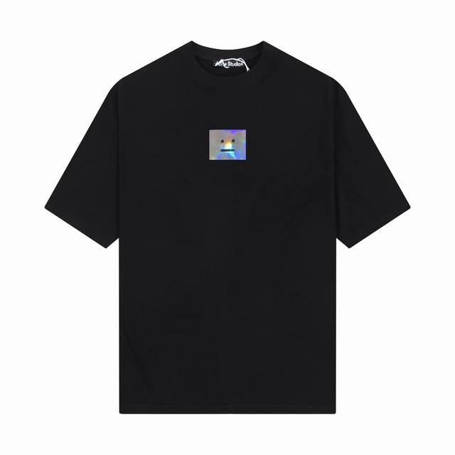 Cy151# Acne Studios 23Ss square smiley face laser reflective round neck pure cot