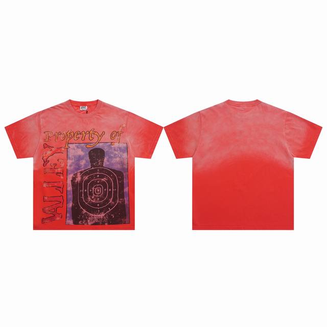 V517# Vale Forever Red Target Practice Tee White ink sprayed directly on the old
