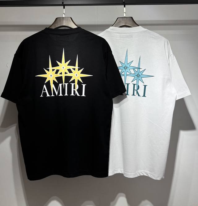 742 Amiri real shot short-sleeved T-shirt black and white hanging shot SML Xl