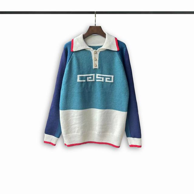 Casablanca 24th autumn and winter new color matching Polo knitted pullover sweat