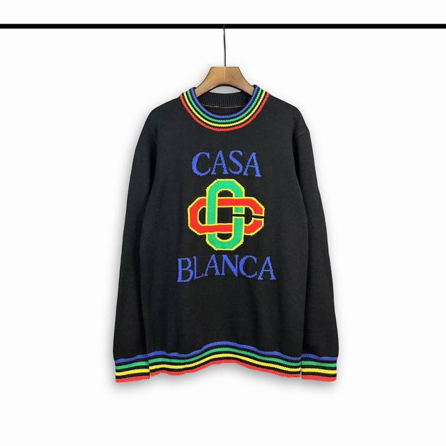 Casablanca 24th autumn and winter color matching letter round neck striped knitt