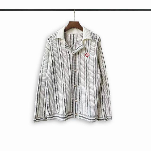 Casablanca 25th spring and summer new striped knitted cardigan hollow long-sleev