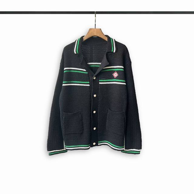 Casablanca 25th spring and summer new striped knitted cardigan hollow long-sleev
