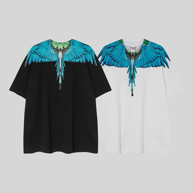 Marcelo Bron Mb spring and summer new blue and green wings feather print short-s