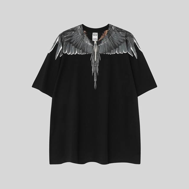 Marcelo Bron Mb spring and summer new top black and gray wing feather print pure