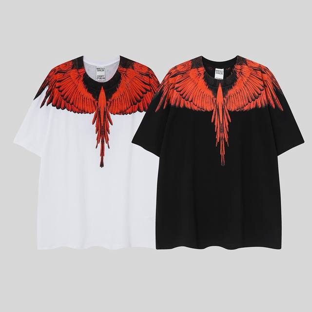 Marcelo Bron Mb Wings top version new orange feather print cotton T-shirt Size:
