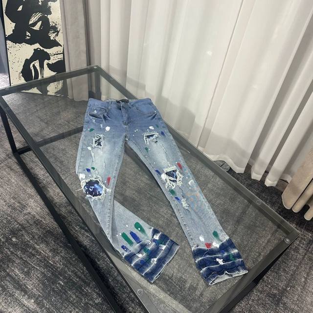 Style No. Cc883 Top replica Amiri ink-splashed jeans pants Amiri high street bas