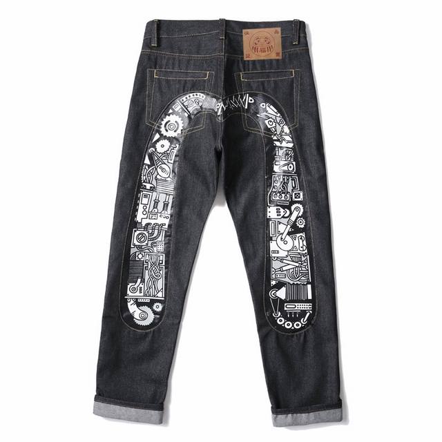 Model No. Cc704 Evisu Fukushin Printed Mechanical Leg Straight Skinny Hemmed Jea