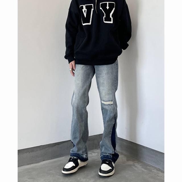 Style No. N211 Fog Retro Washed Stitching Jeans High Street Fashion Brand Ripped