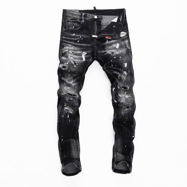 Style No. Cc844 D2 New style ink-splashed men's ripped jeans with elastic person