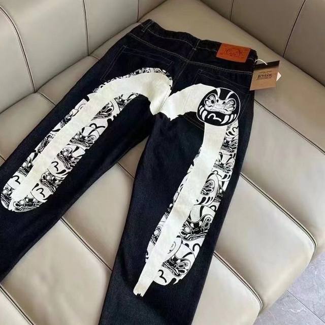 Model No. Cc634 Evisu Fushen Large M Printed Jeans Unisex High-elastic denim fab