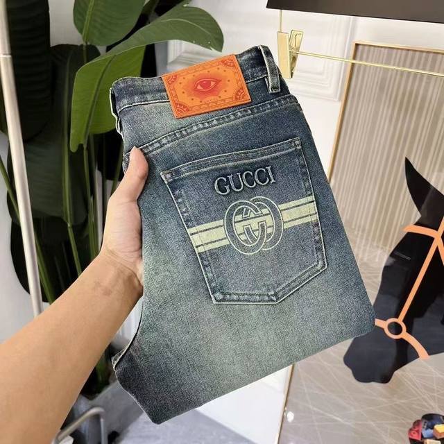 Style No. Cc698 Gucci Gg denim trousers Original quality imported original washe