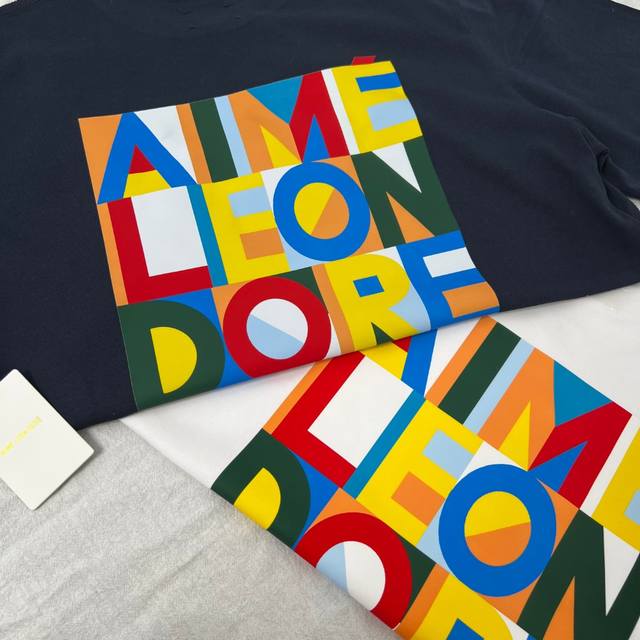 A04# Aime Leon Dore Ss23 Colorblock Logo abstract color block short sleeves 230G