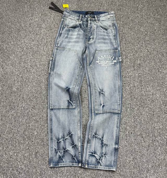 Model number: H842 Amiri & Ami 2025 new heavy embroidered letter logging pants c