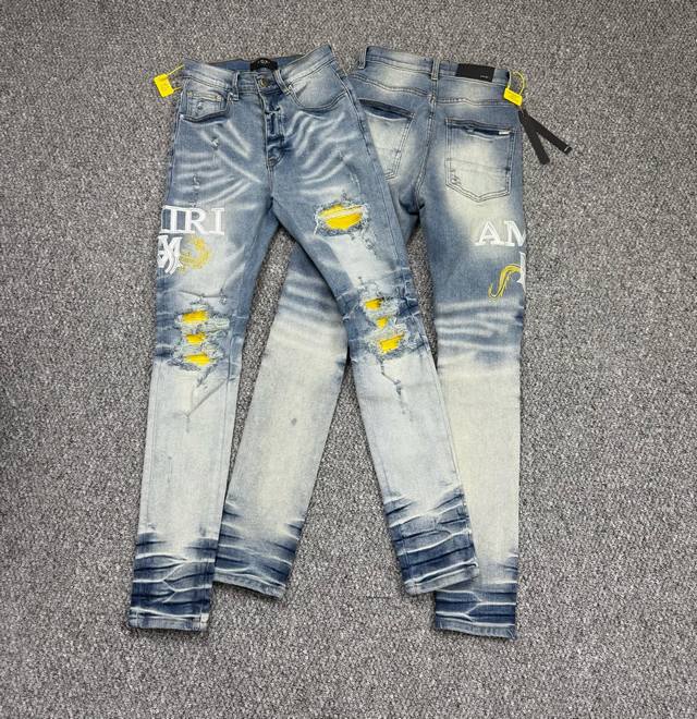 Model number: H840 Amiri & Ami 2025 new heavy embroidered letters yellow patch c